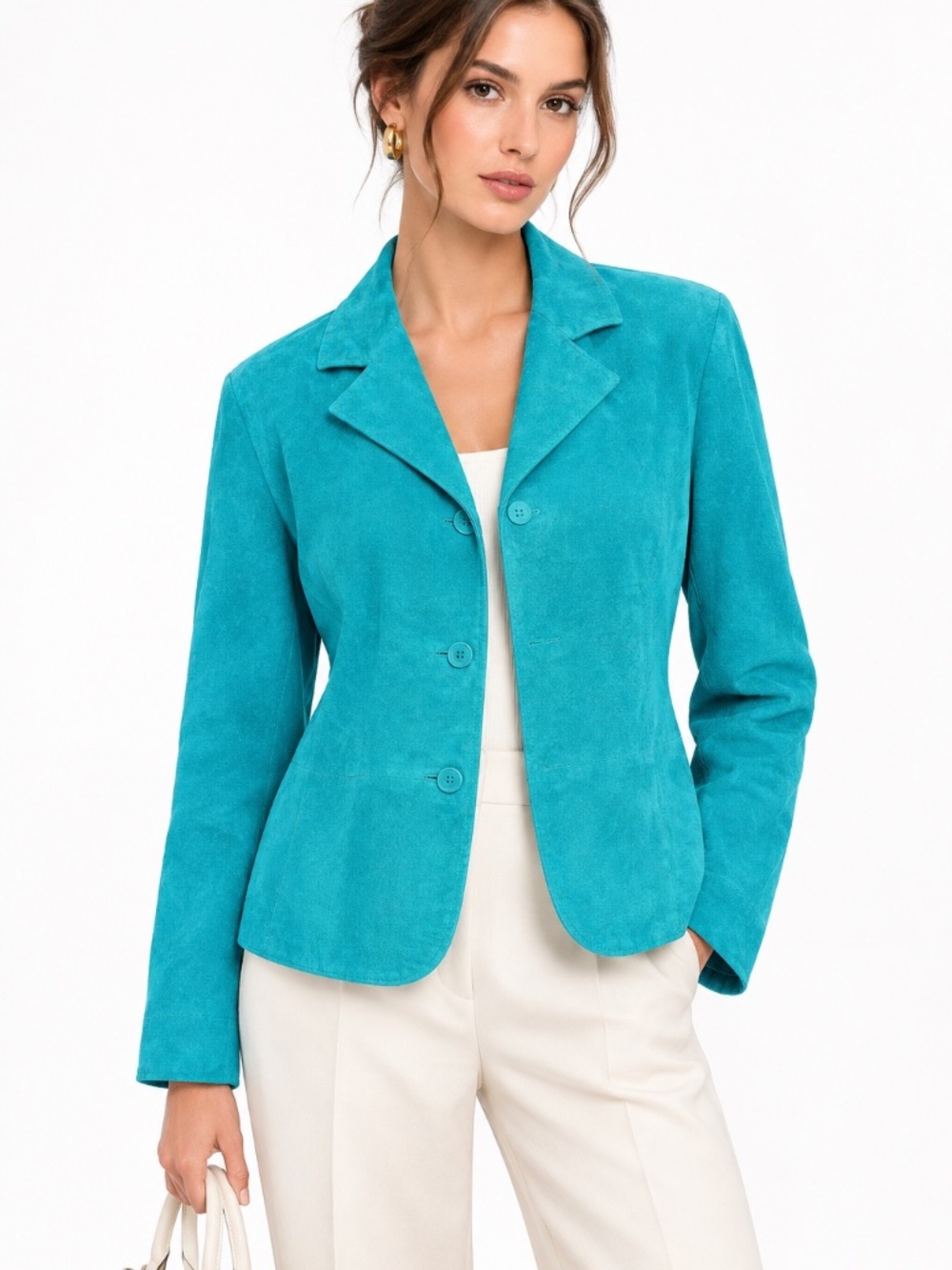 VTG 5Diamonds Turquoise Teal Suede Leather Jacket Blazer Vintage 90s Y2K XL 14